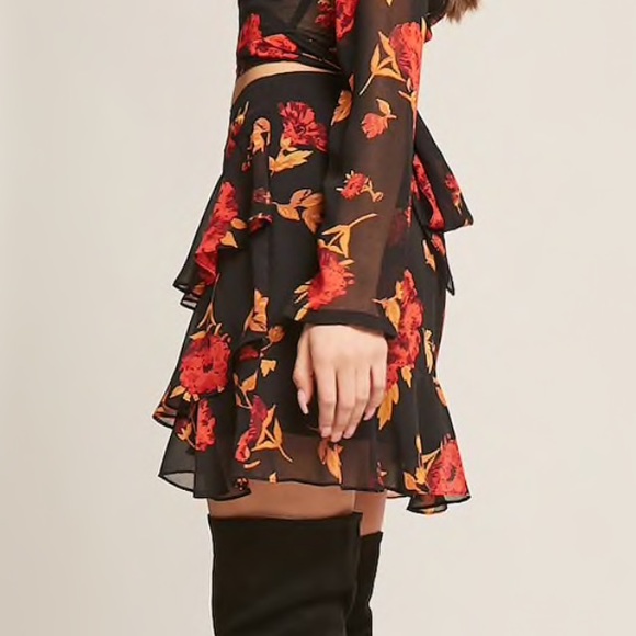 Forever21 Sheer Floral Ruffle Mini Skirt - Picture 4 of 4